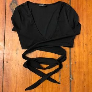 Black, cropped, wrap top